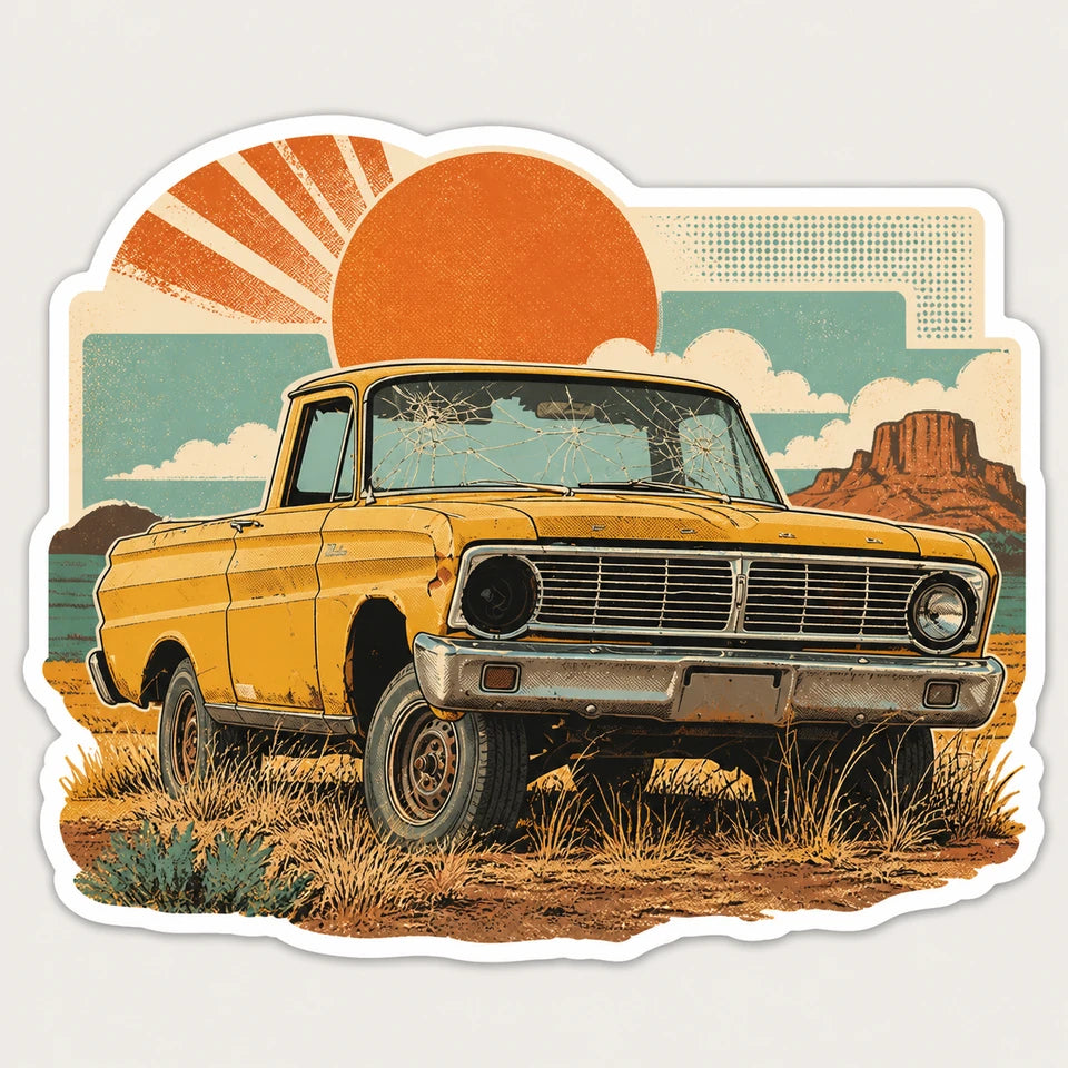 Retro Sticker result generated from the adjacent vintage pickup source image