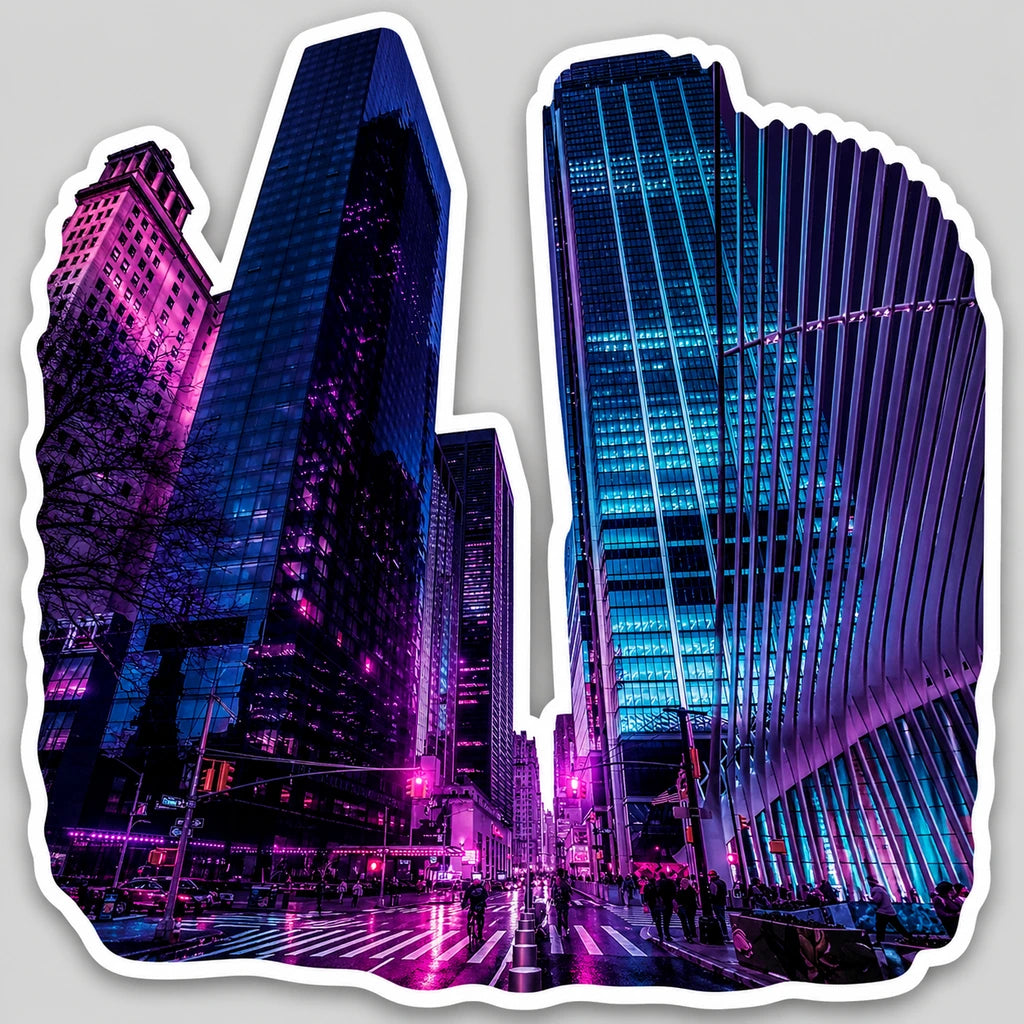 Cyberpunk Neon result generated from the adjacent city architecture source photo