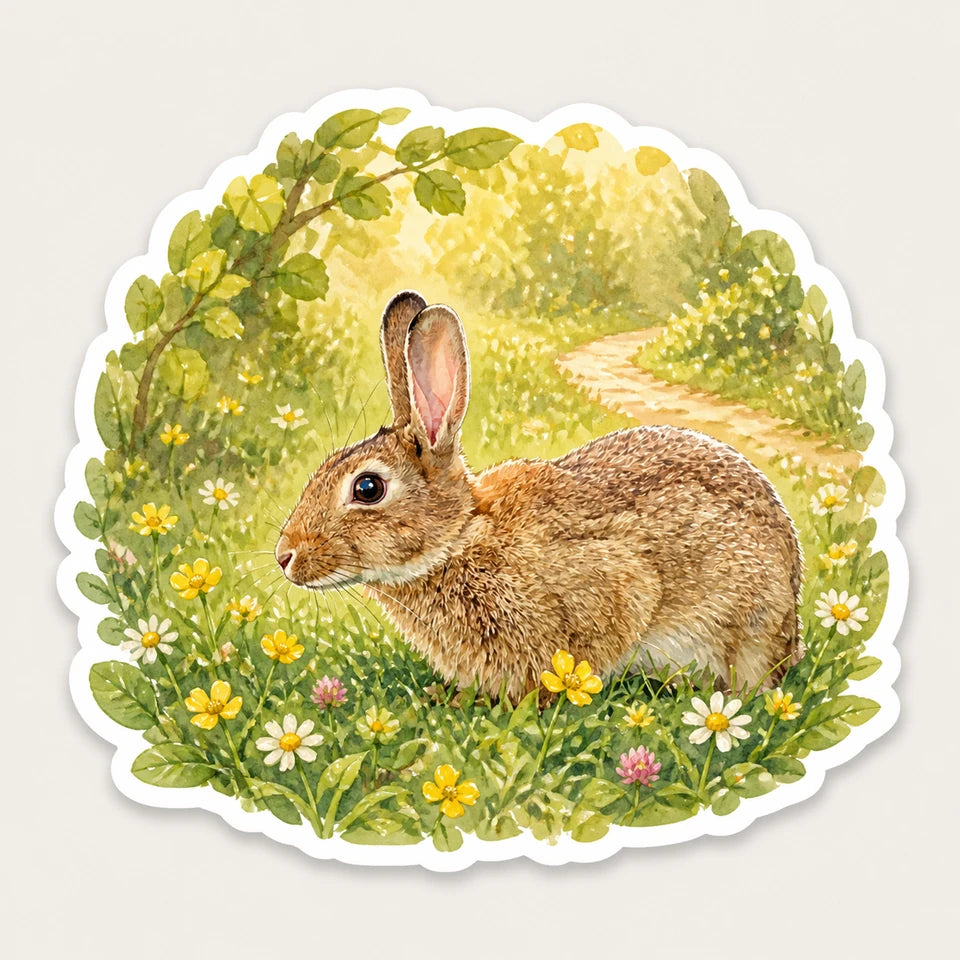 Whimsical Storybook result generated from the adjacent rabbit source image