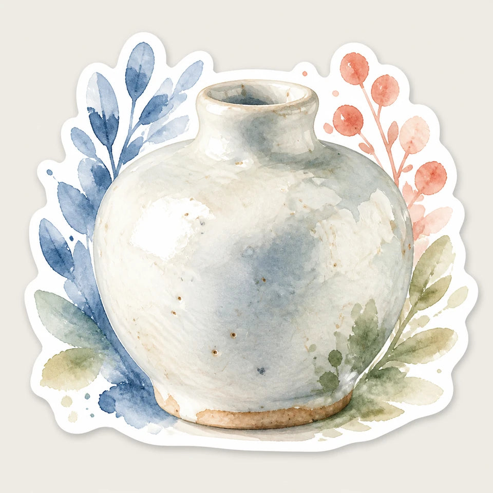Watercolor result generated from the adjacent ceramic vase source image
